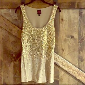 Gold sequin ribbed tank